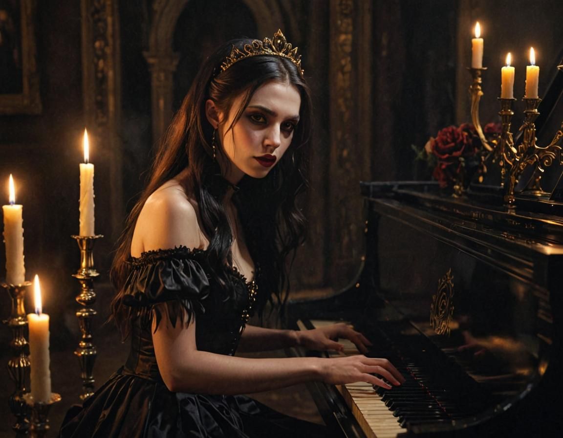 Vampire Princess Plays Piano in Candlelight