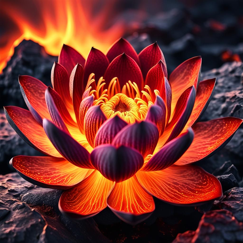 Glowing Magma Volcanic Lotus Digital Art