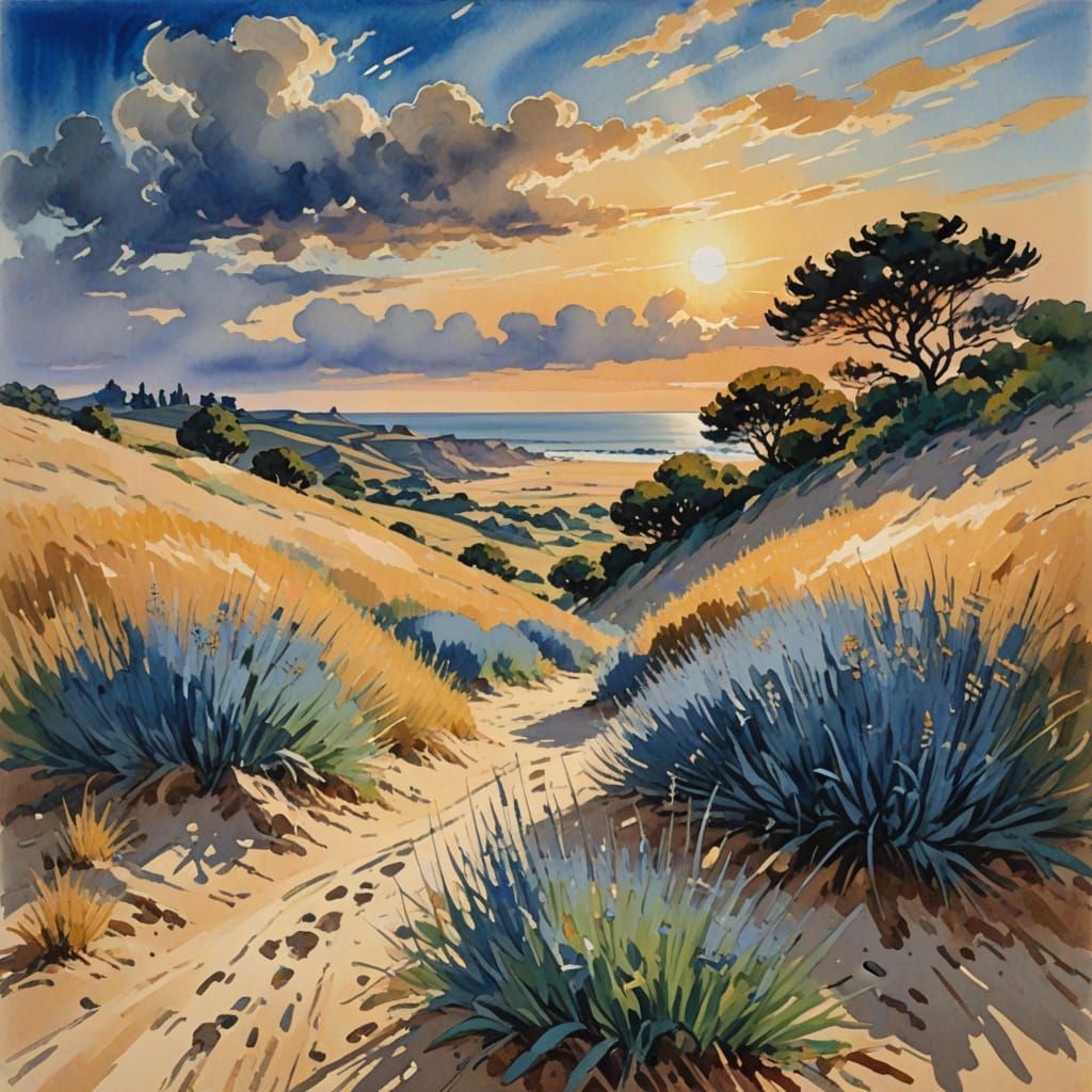 Ethereal Coastal Masterpiece in Vibrant Gouache