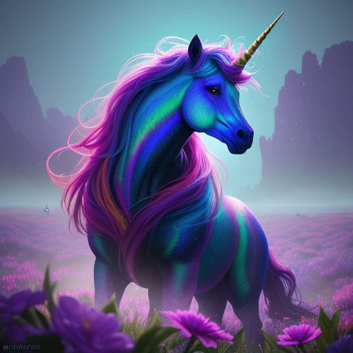 Vibrant Psychedelic Unicorn in Dreamlike Meadow