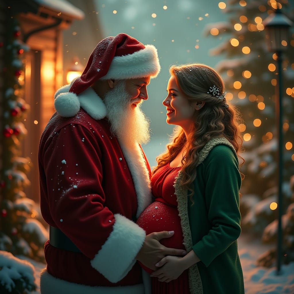Christmas Whimsy: Santa's Tender Moment with a Pregnant Moth...