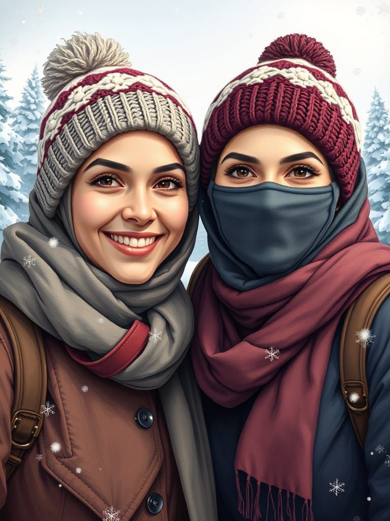 Friends in a Snowy Winter Wonderland as Comic Book Art