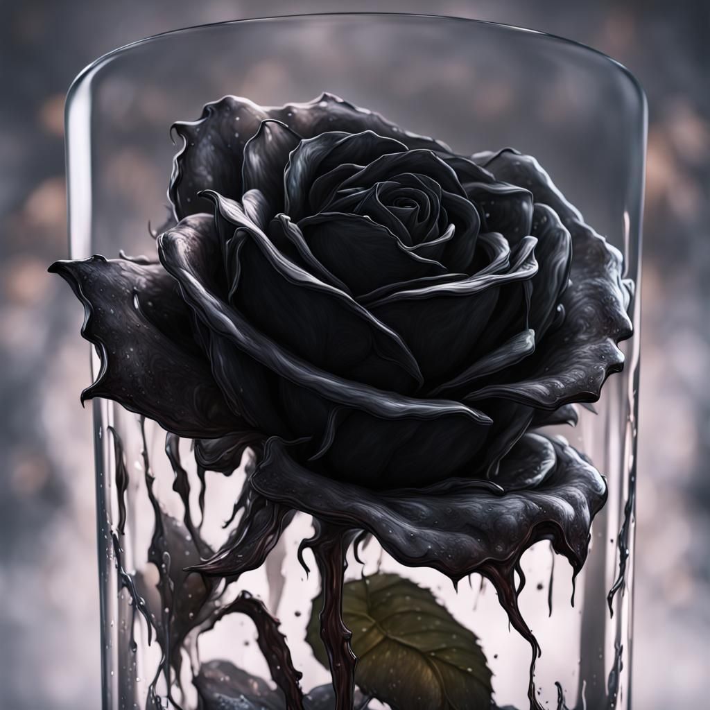 Withered Black Rose in Glass: Detailed Matte Painting