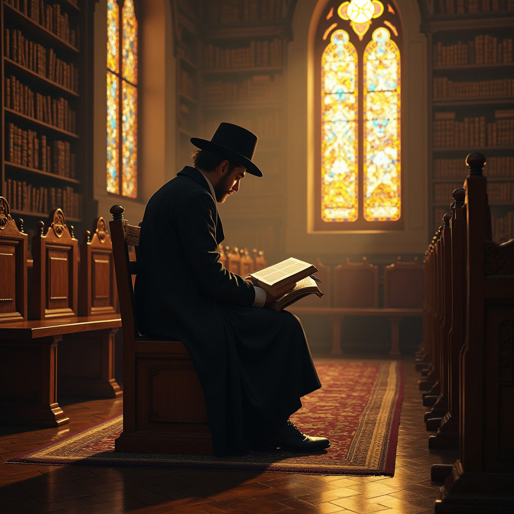 Studious Young Man in Traditional Shul: 8K Matte Painting