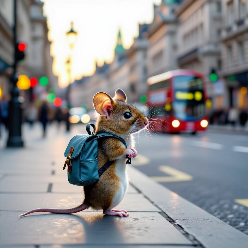 Mouse in London Street: Impressionistic Pastel Art