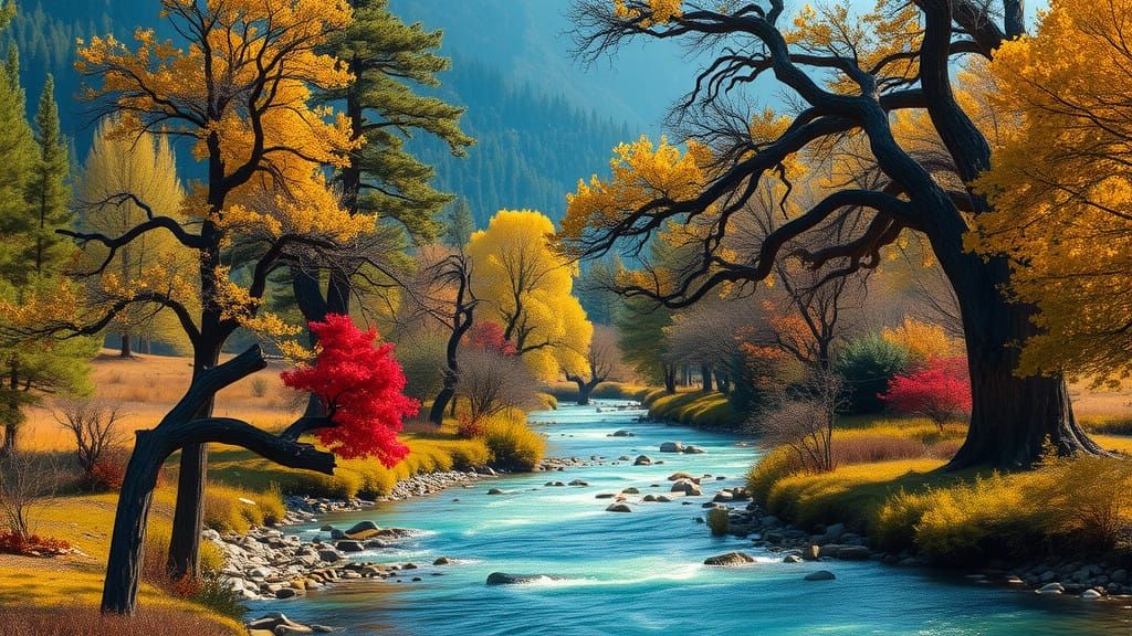 Grandiose Valley with Crystal Creek in Hyperrealistic Style