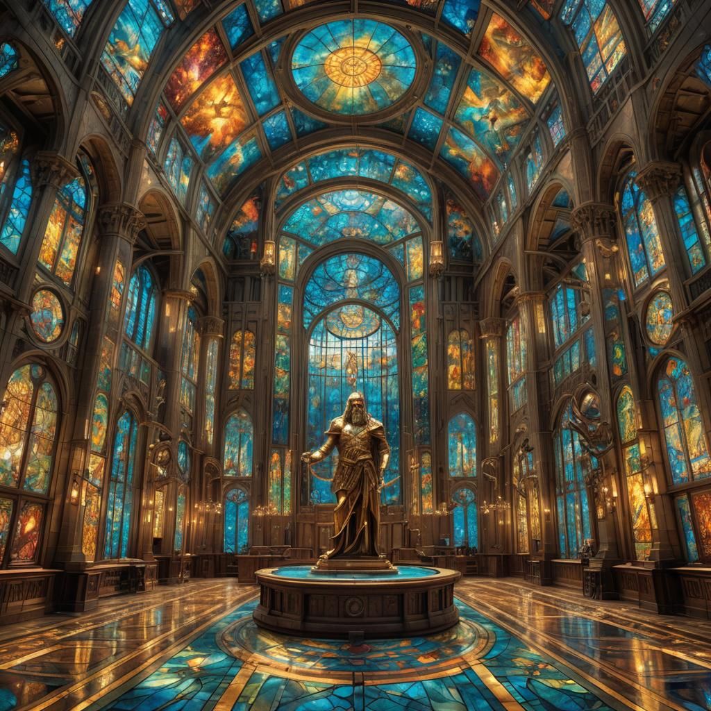 Sci-Fi Poseidon in Stained Glass Hall