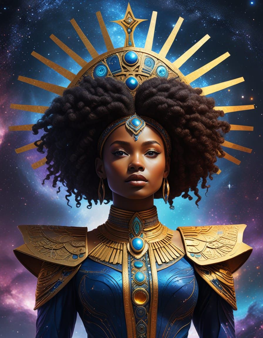 Afrofuturistic Queen of Light in Cosmic Realm