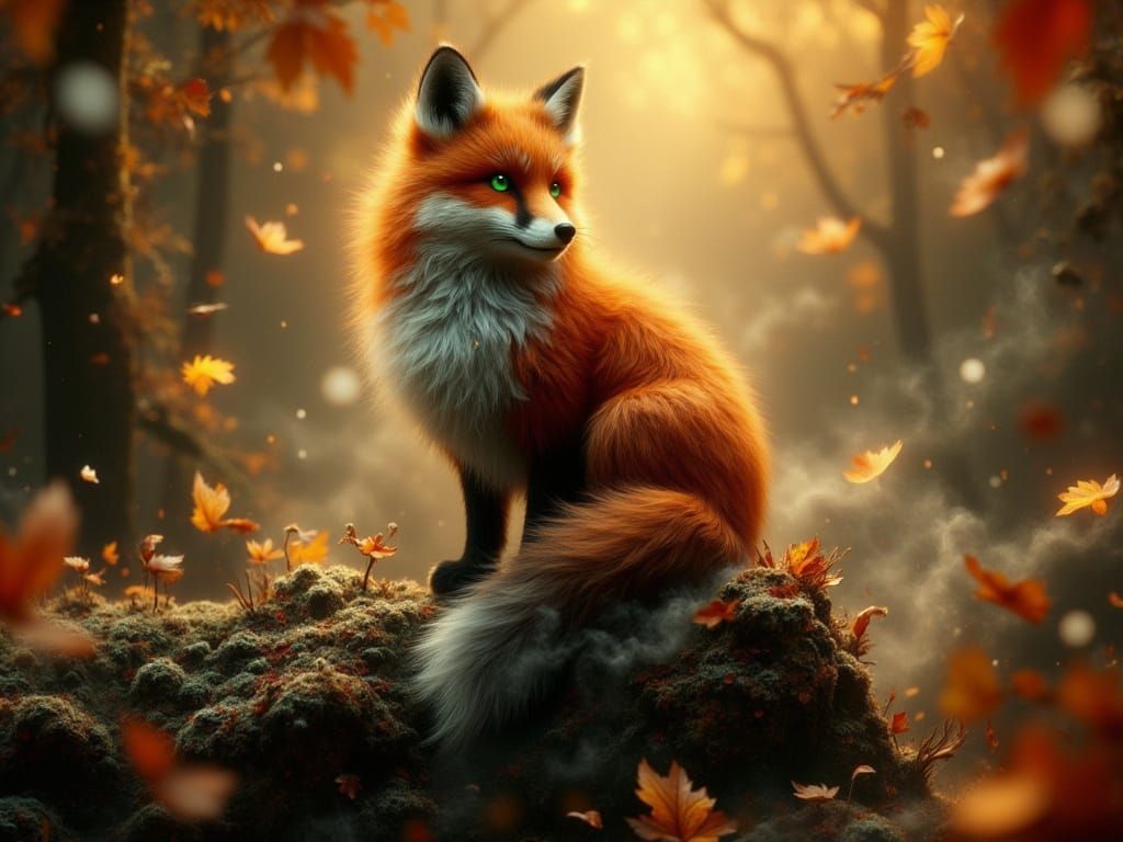Alert Red Fox in Autumn Forest Sunlight
