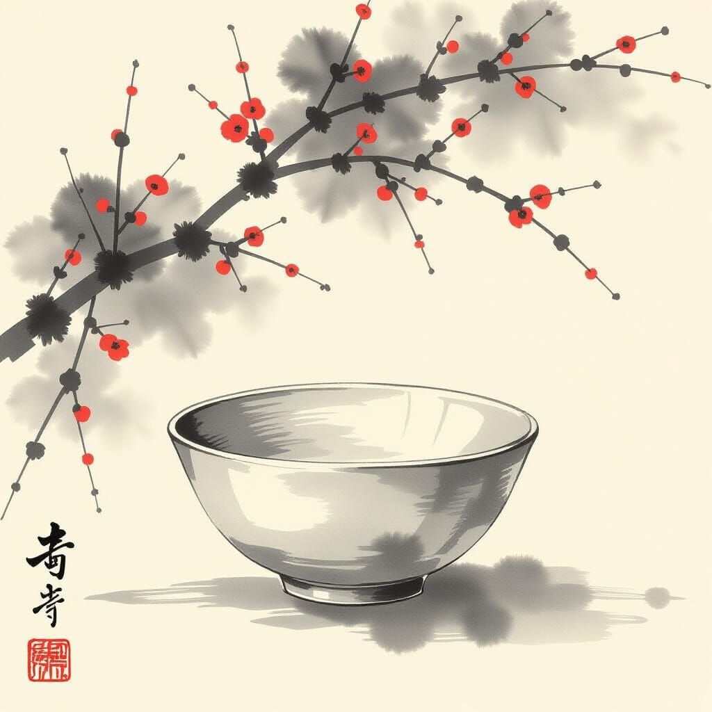 Empty Bowl with Spirit of Emptiness in Ukiyo-e Style