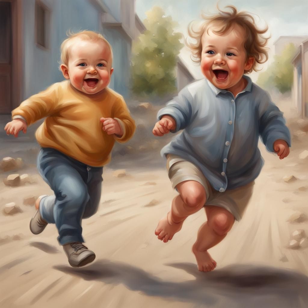 Child Chasing Baby Who Stole Food