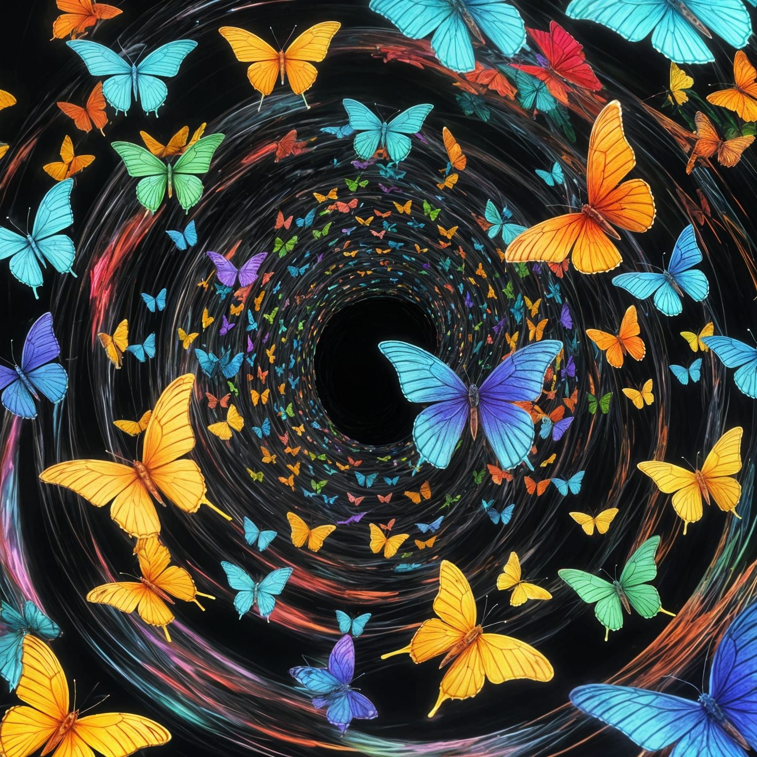 Colorful Butterflies Swirling in a Vortex, 8K Resolution