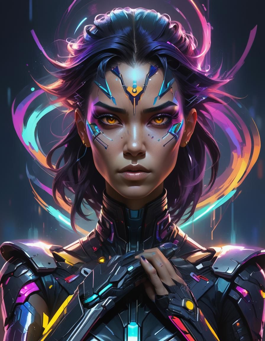 Futuristic Female Character with Magical Cyberpunk Powers