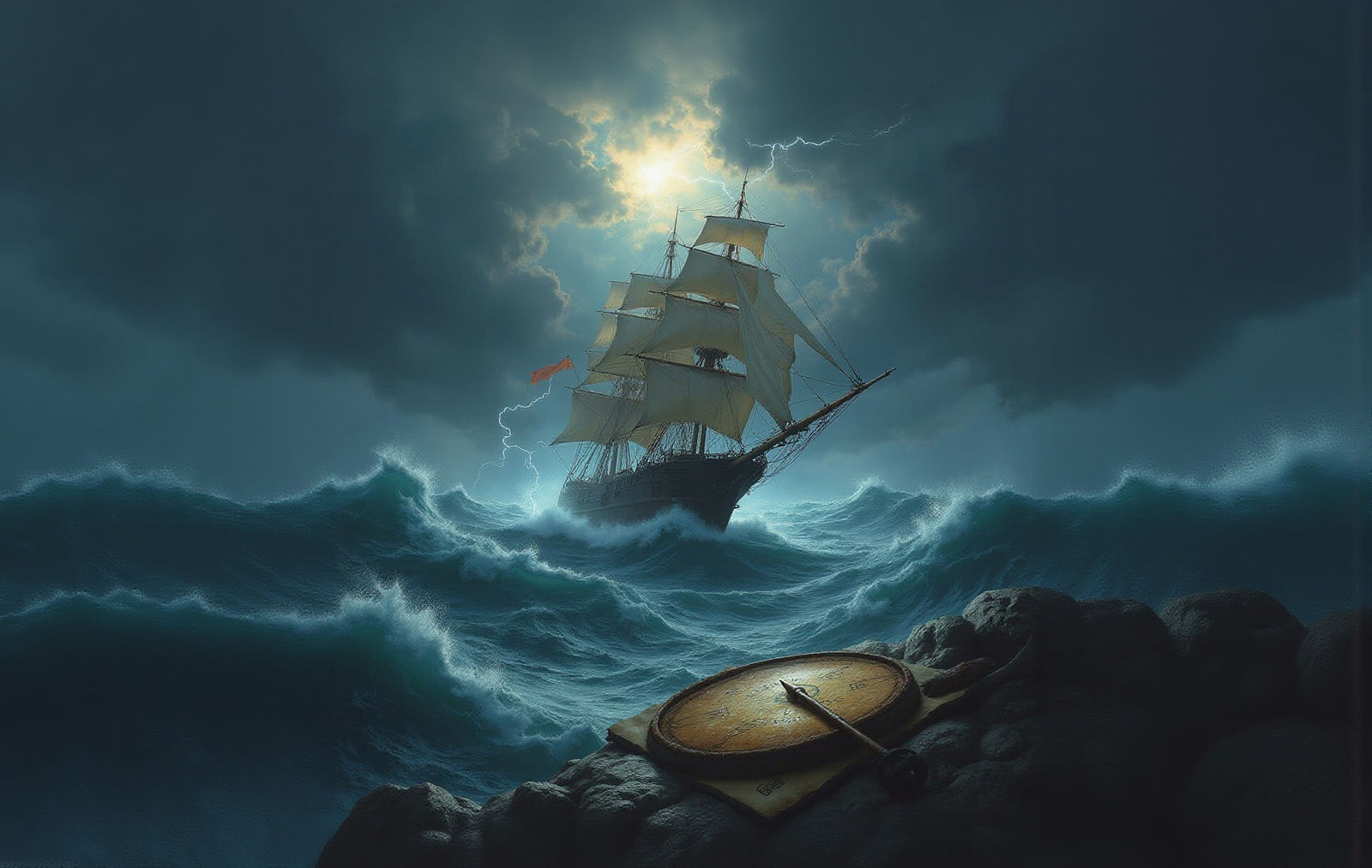 Ship in Storm: Hyper-Realistic Matte Painting