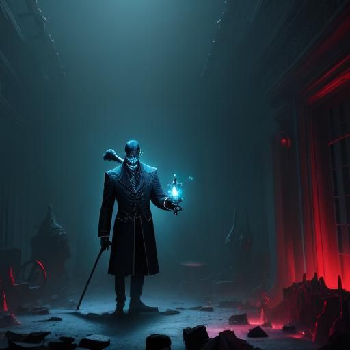 Ghost Auctioneer in Dimly Lit Auction House