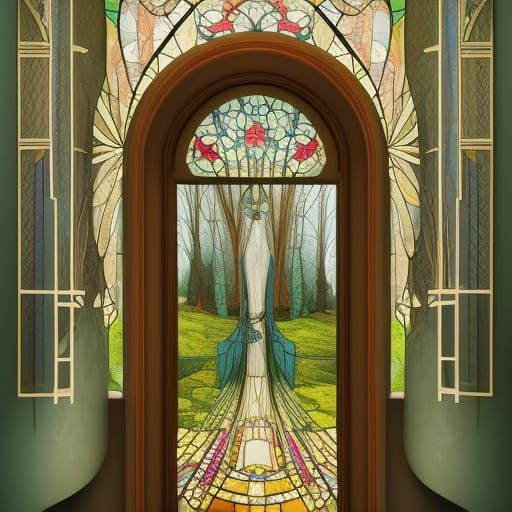 Art Nouveau Stained Glass in Modern Home