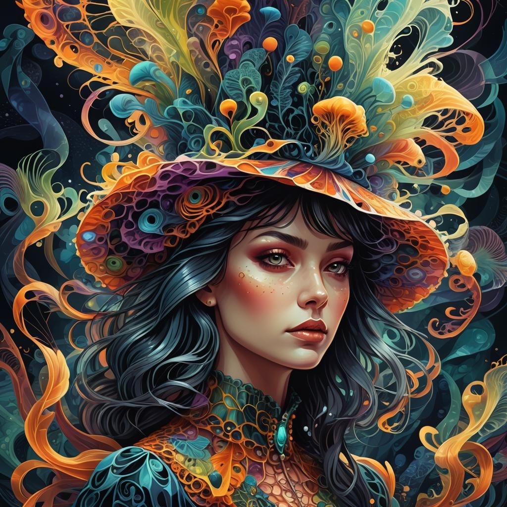 Abstract Fractal Portrait of a Witch in Surreal Fashion