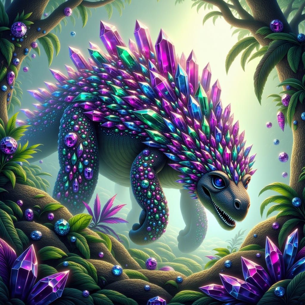 Gemstone Dinosaur in Prehistoric Jungle