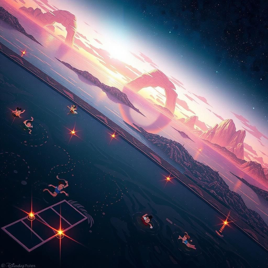 Disney Characters in Mediterranean Villa, Whimsical Style