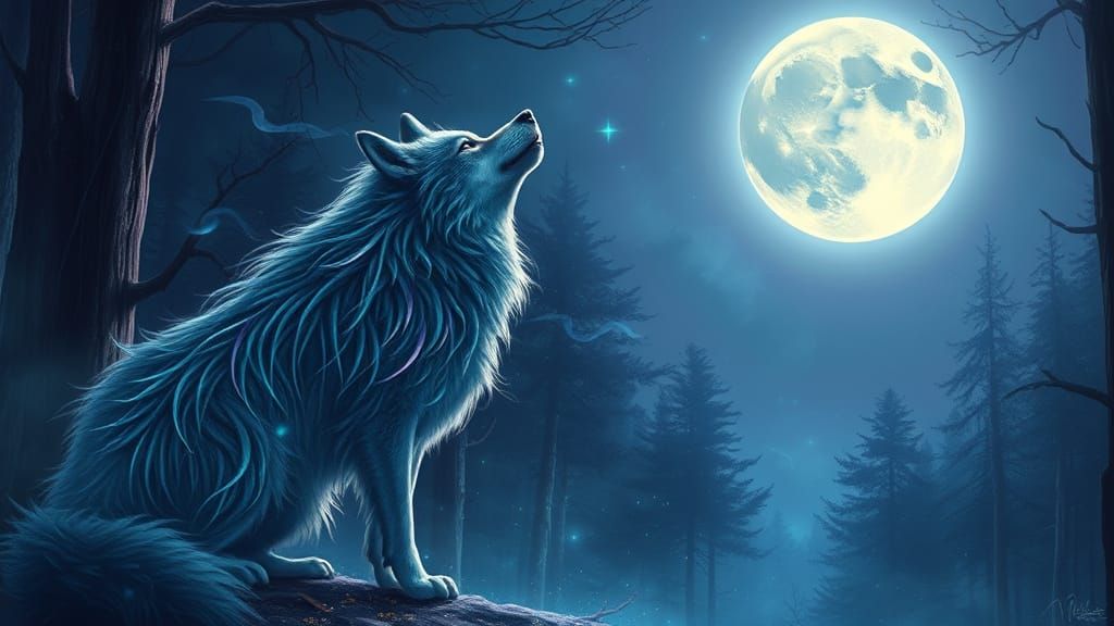 Wolf in Luminous Forest, Inspired by Dreamlike Landscapes