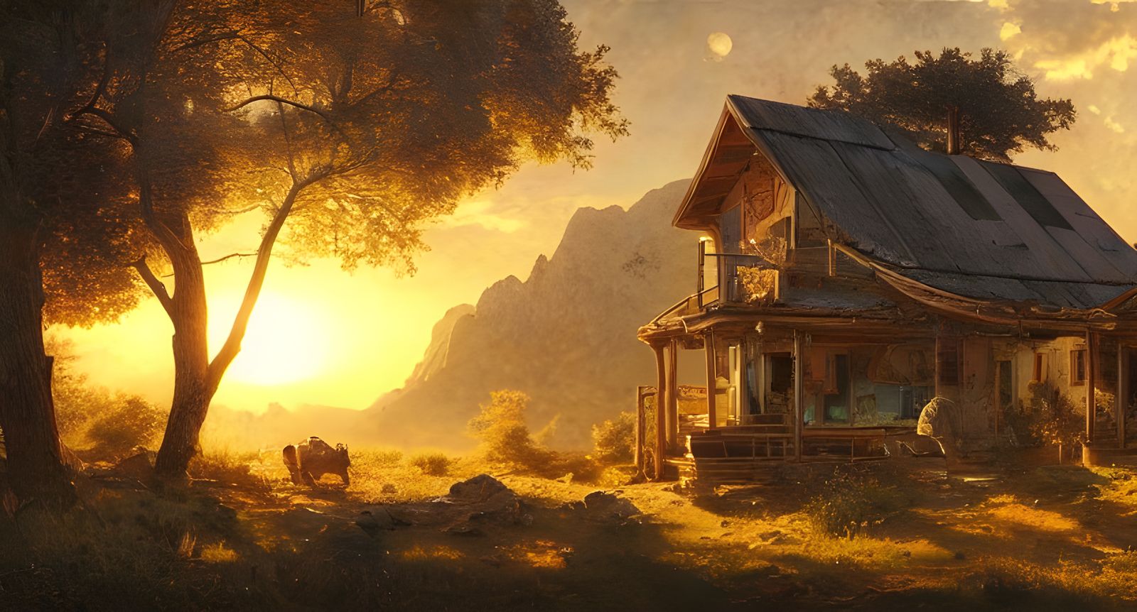 Sci-Fi Off-Grid Homestead at Golden Hour