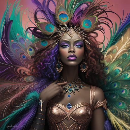 Peacock Woman: Vibrant Abstract Expressionist Oil Painting