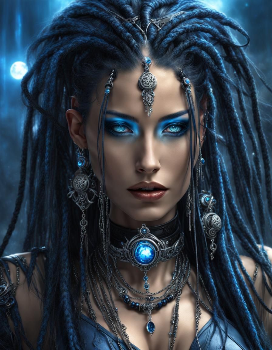 Cyberpunk Queen with Sapphire Chains in Biopunk Style
