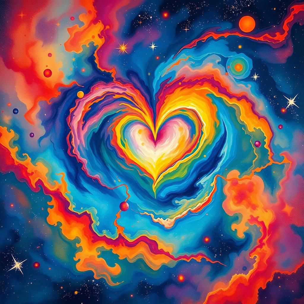 Heart Nebulae in Space: An Impasto Gouache Painting