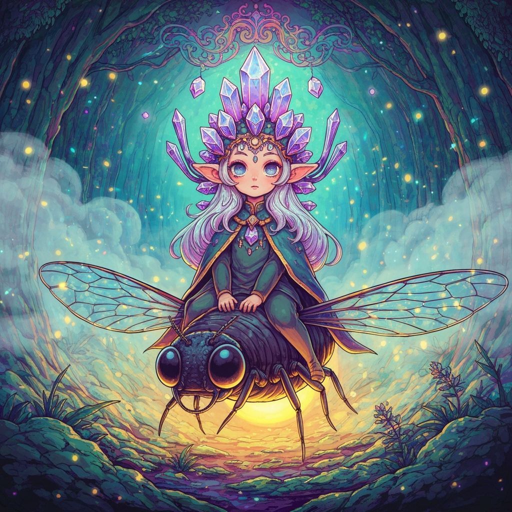 Manga Gnome Girl Rides Firefly in Auroracore Grotto
