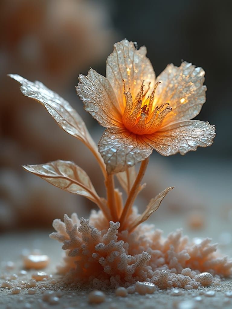 Surreal Coral Flower Sculpture in Oil Painting Style