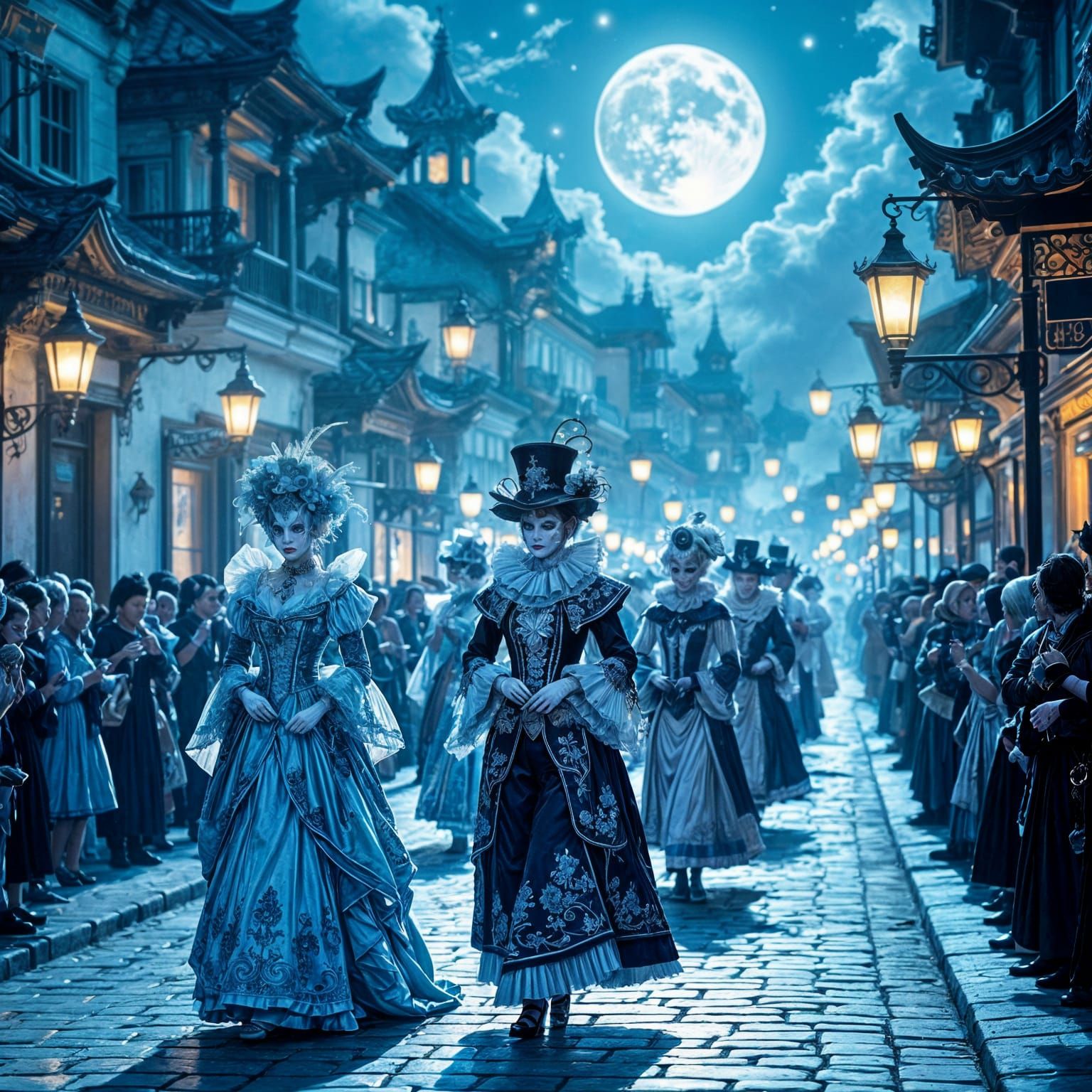 Moonlit City Parade: A Baroque Surreal Dreamscape