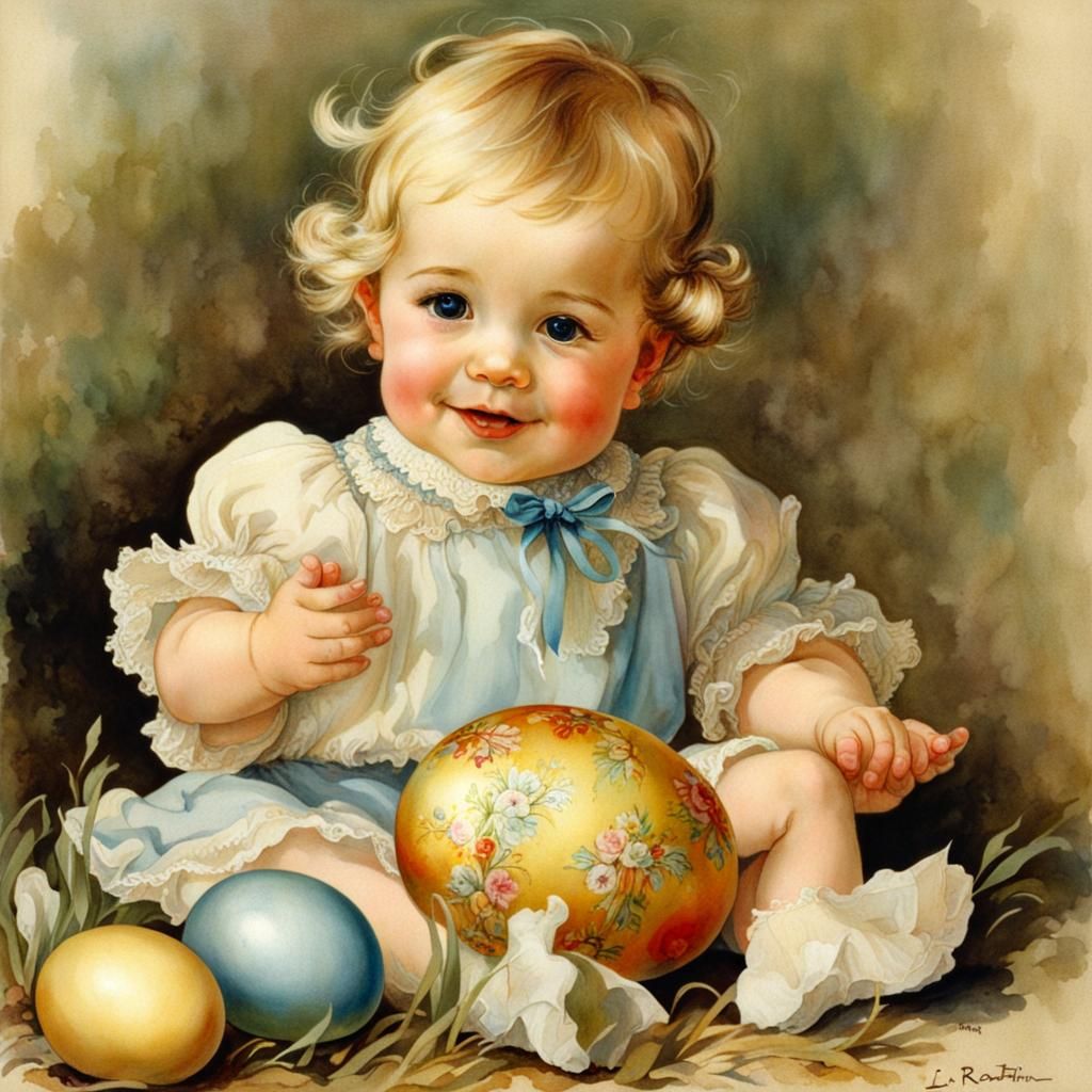 Happy Toddler with Easter Egg Illustration