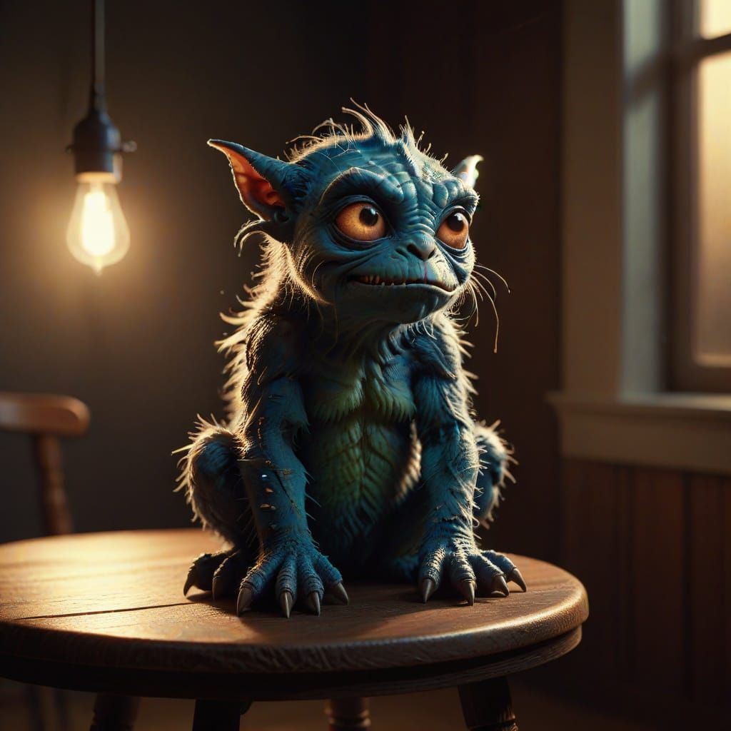 Cute Monster in Volumetric Lighting, Hopper Style