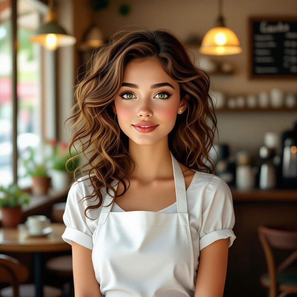 Waitress in Cafe: Art Nouveau Style