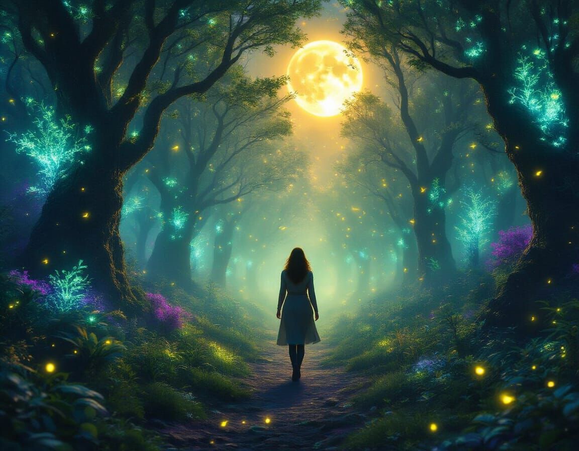 Bioluminescent Forest Scene in Hyper-Realistic Style