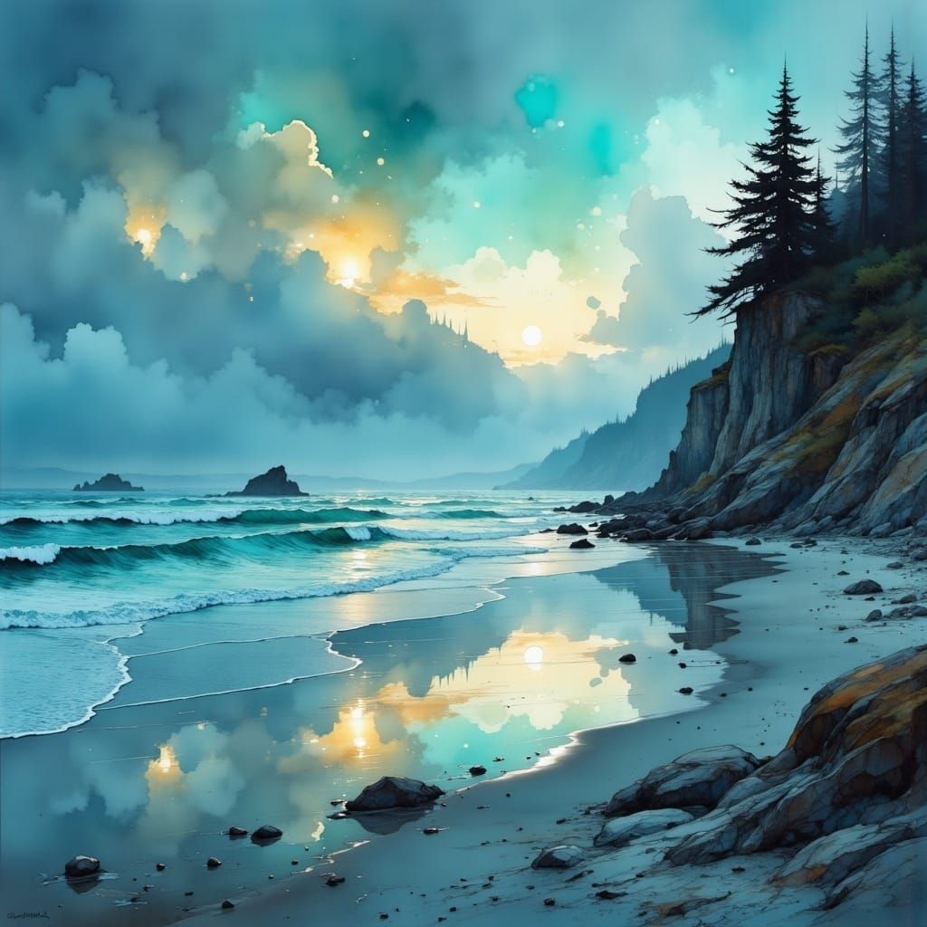 Mystical Winter Beachscape in Painterly Style