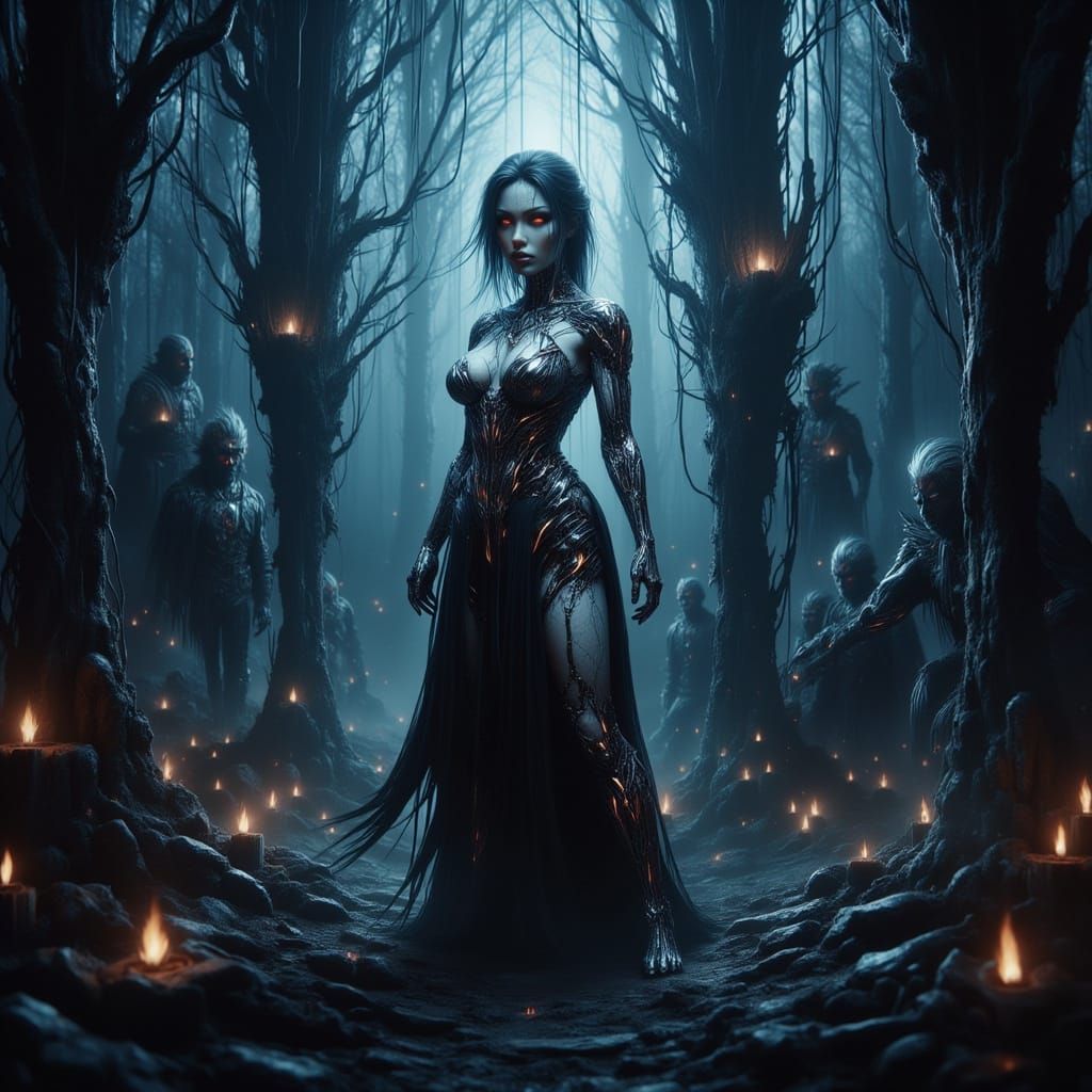 Cyborg Snow White in Biomechanical Style