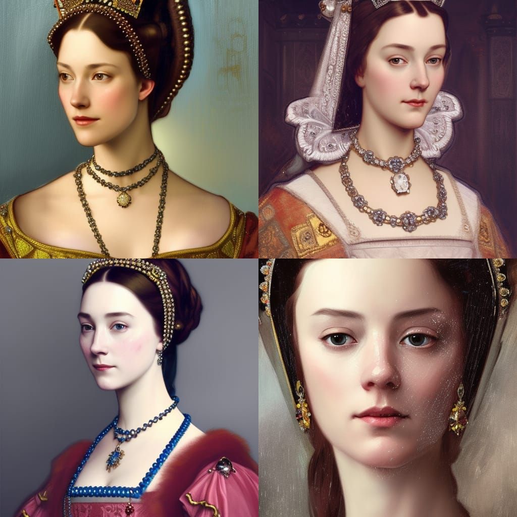 Detailed Portrait of Anne Boleyn in Art Nouveau Style