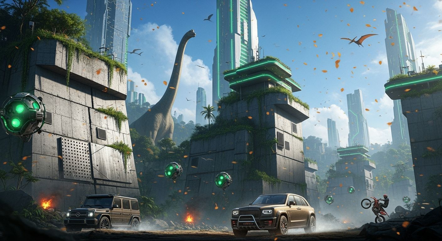 Futuristic Cityscape Meets Lush Jungle in Hyperrealistic Det...