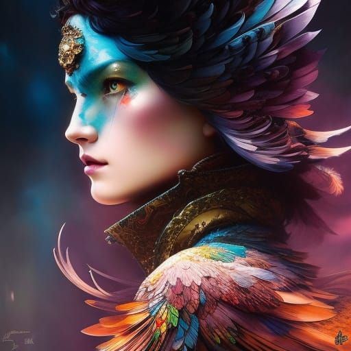 Cosmic Birds in Space: Anime Rococo Digital Art