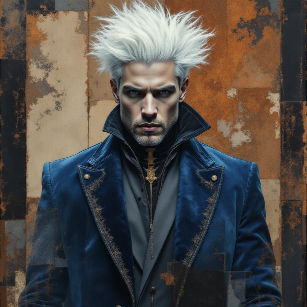 Gentleman Thief in Blue Velvet Suit, Neon Futurism Style