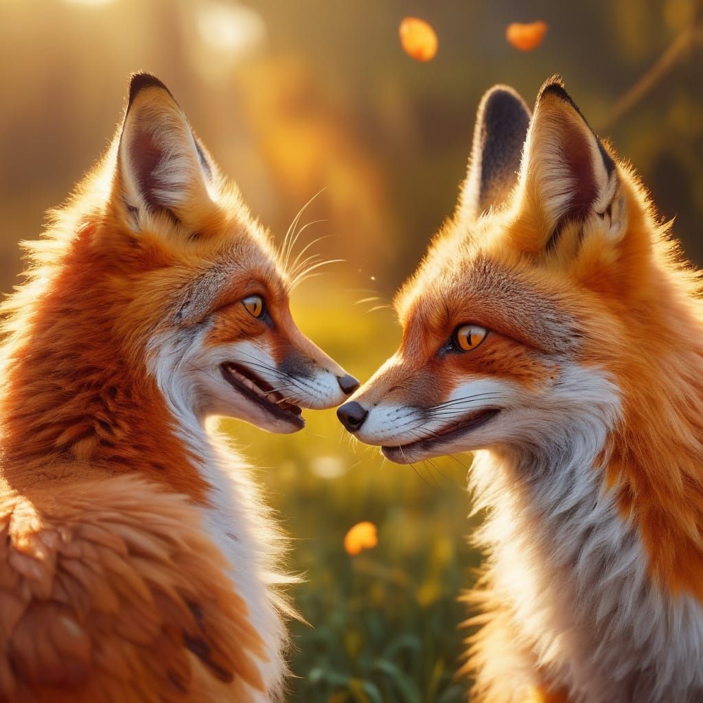 Surreal Fox and Chicken Conversation in Oil Painting