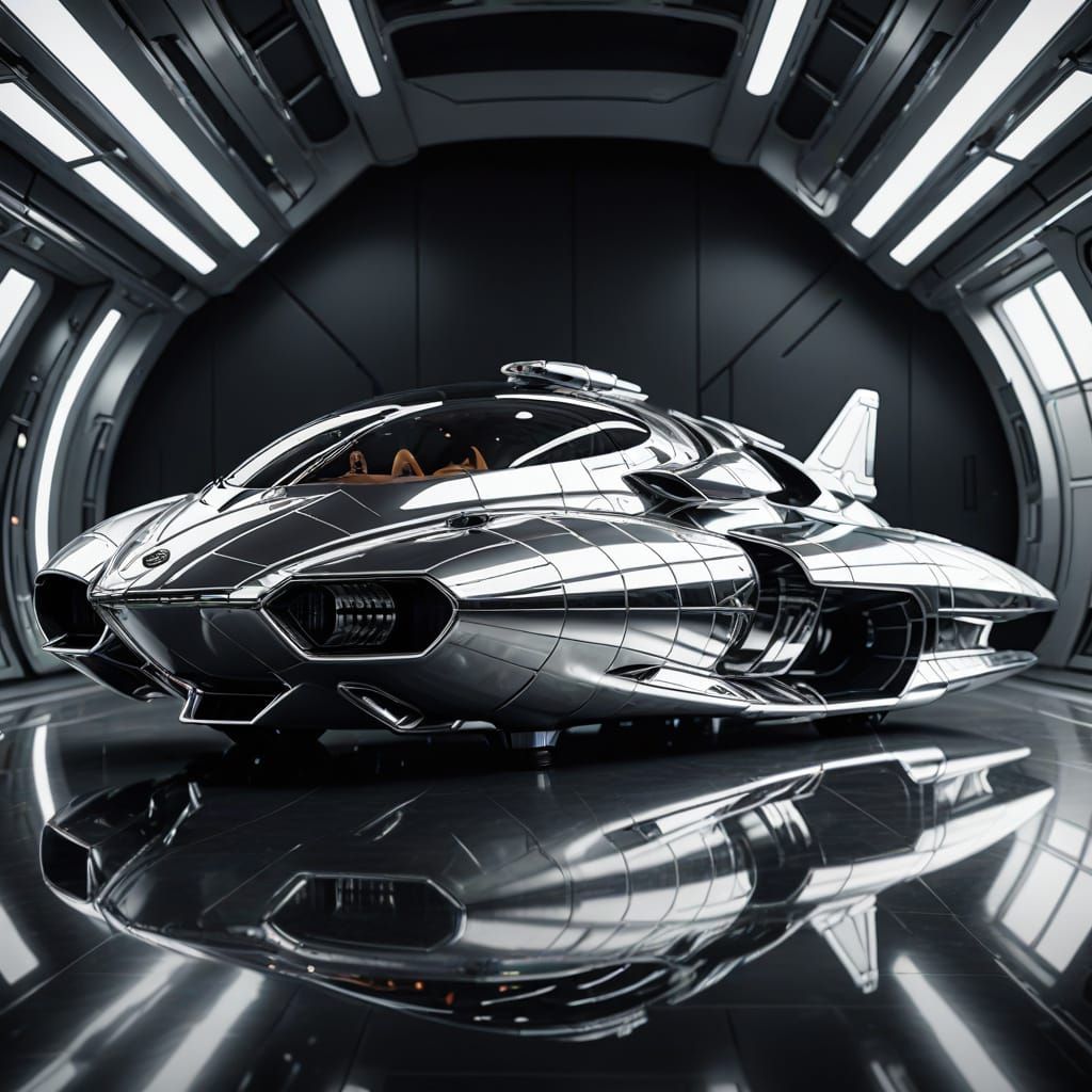Futuristic Chrome Spaceship in Hyperrealistic Detail