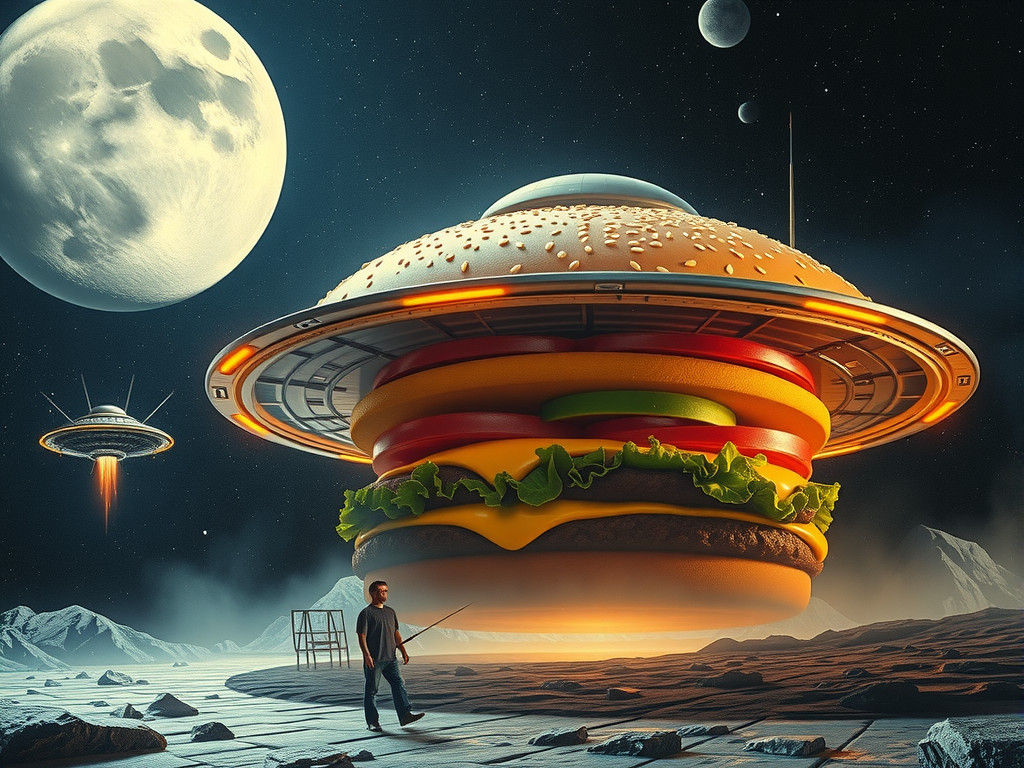 Cheeseburger Flying Saucer: Surreal Food Art