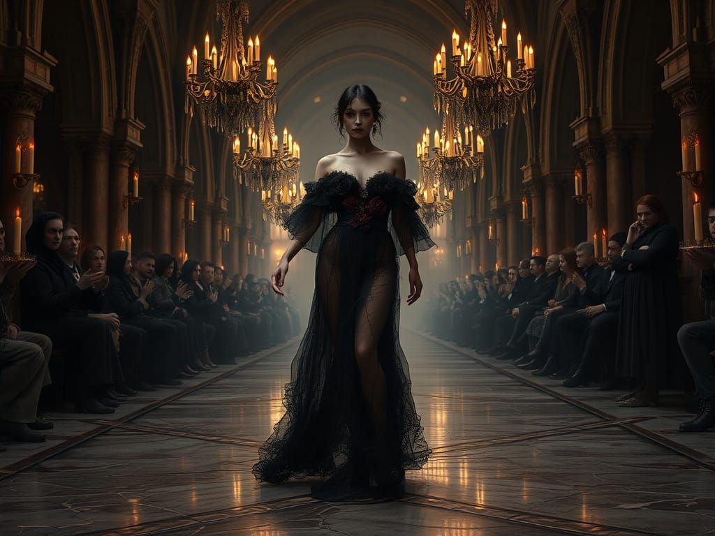 Ethereal Vampire Supermodel Strolls Ruined Cathedral Runway