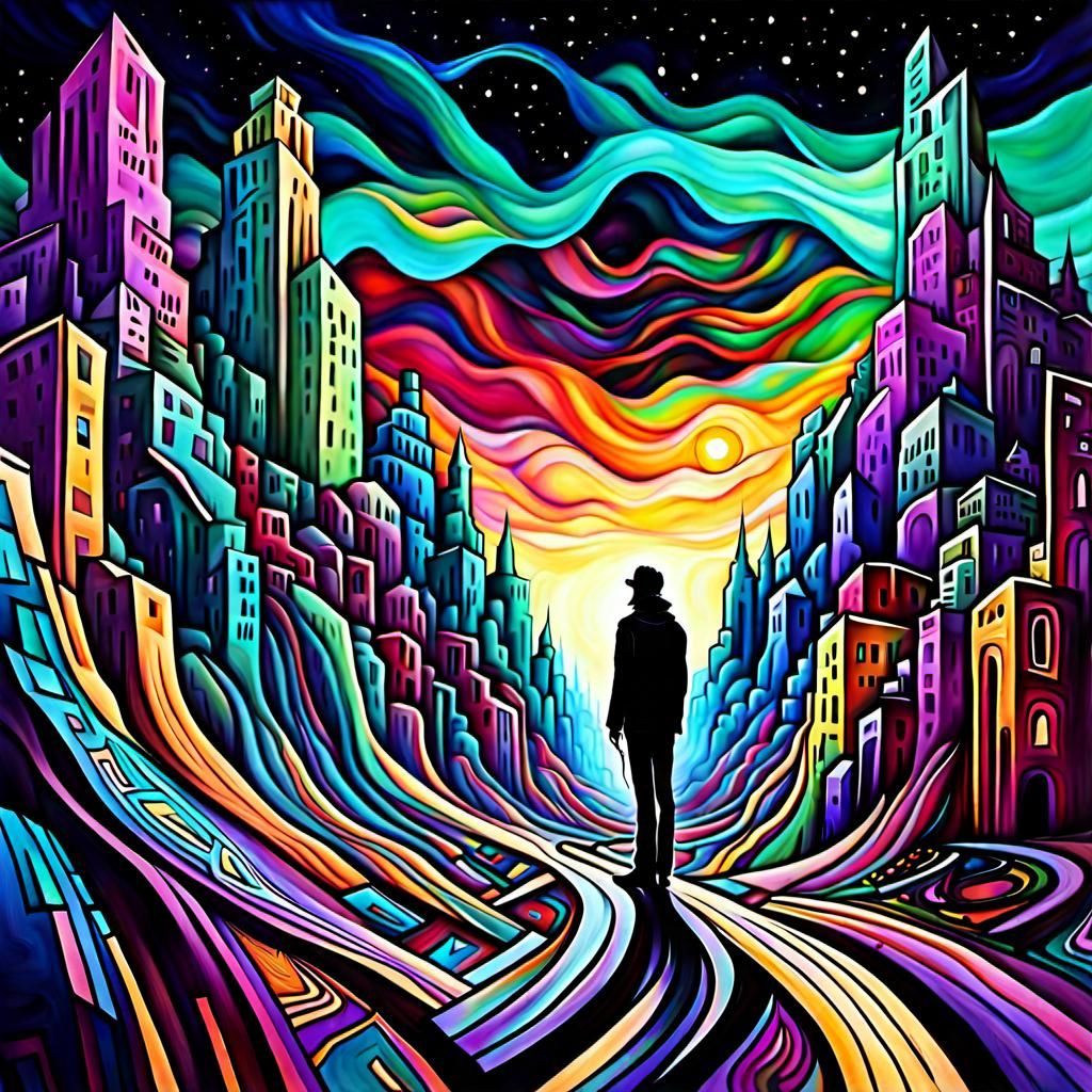 Surreal Cityscape Dreamscape in Alcohol Ink Style