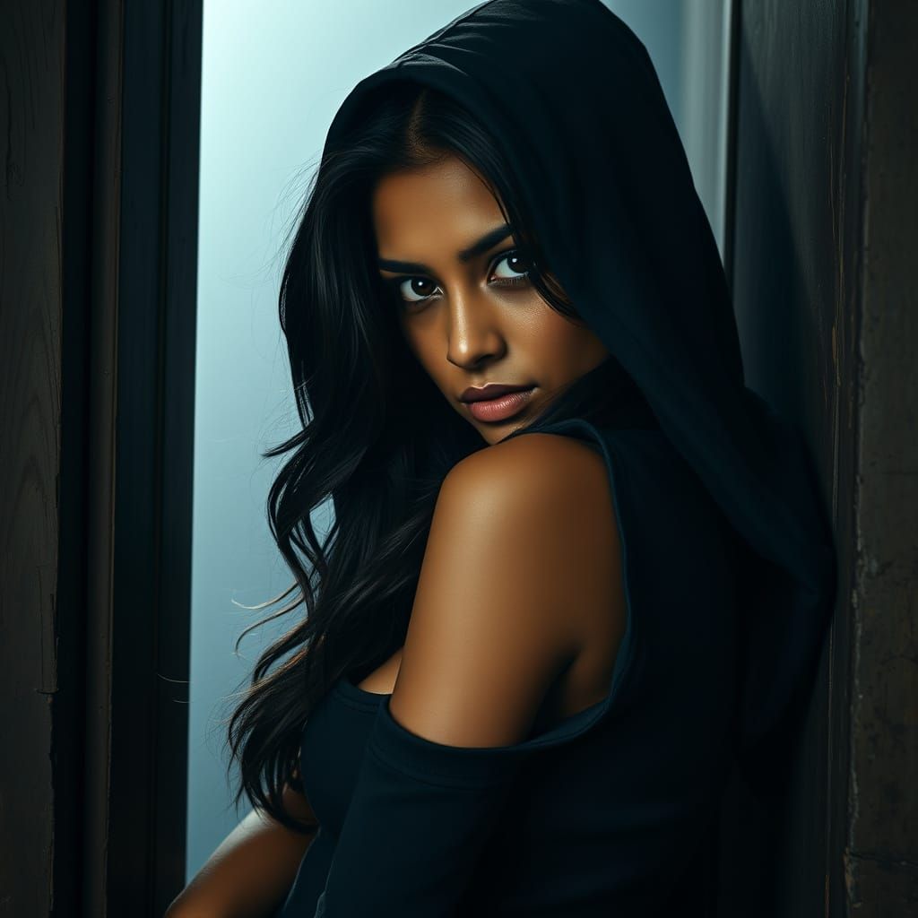 Confident Indian Woman in Moody, Atmospheric Setting