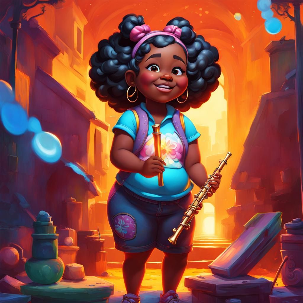 Girl Playing Flute in Graffiti Street Art Style