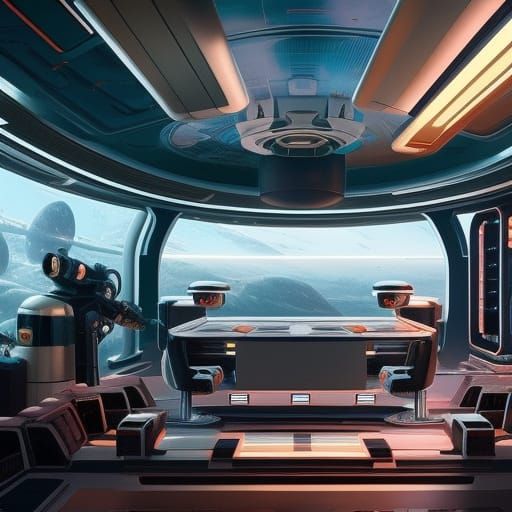 Retro Spaceship Interior with Planet View