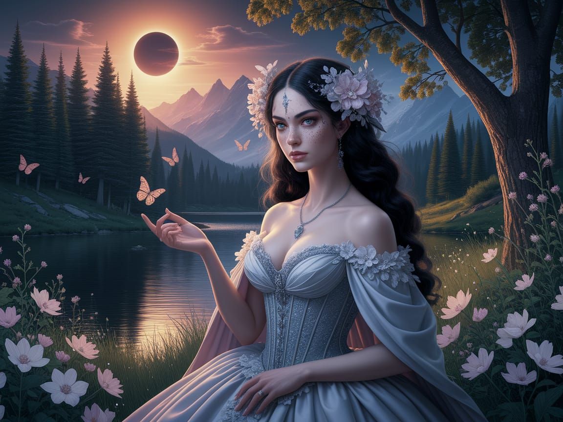 Slavic Enchantress in Ethereal Sunset Glow